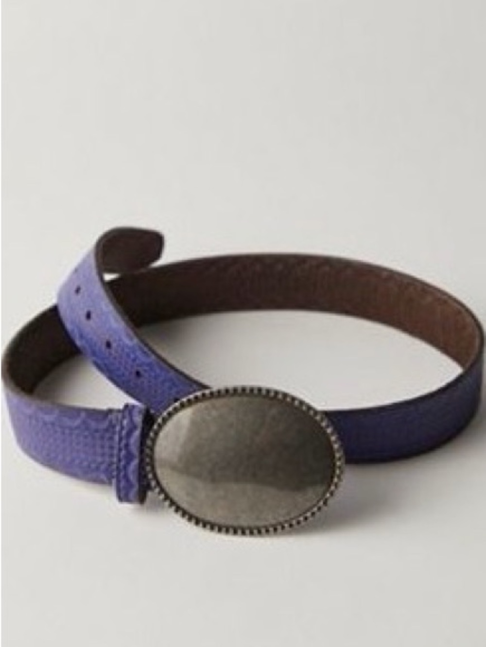 Free People Purple Leather Belt with Oval Metal Buckle
